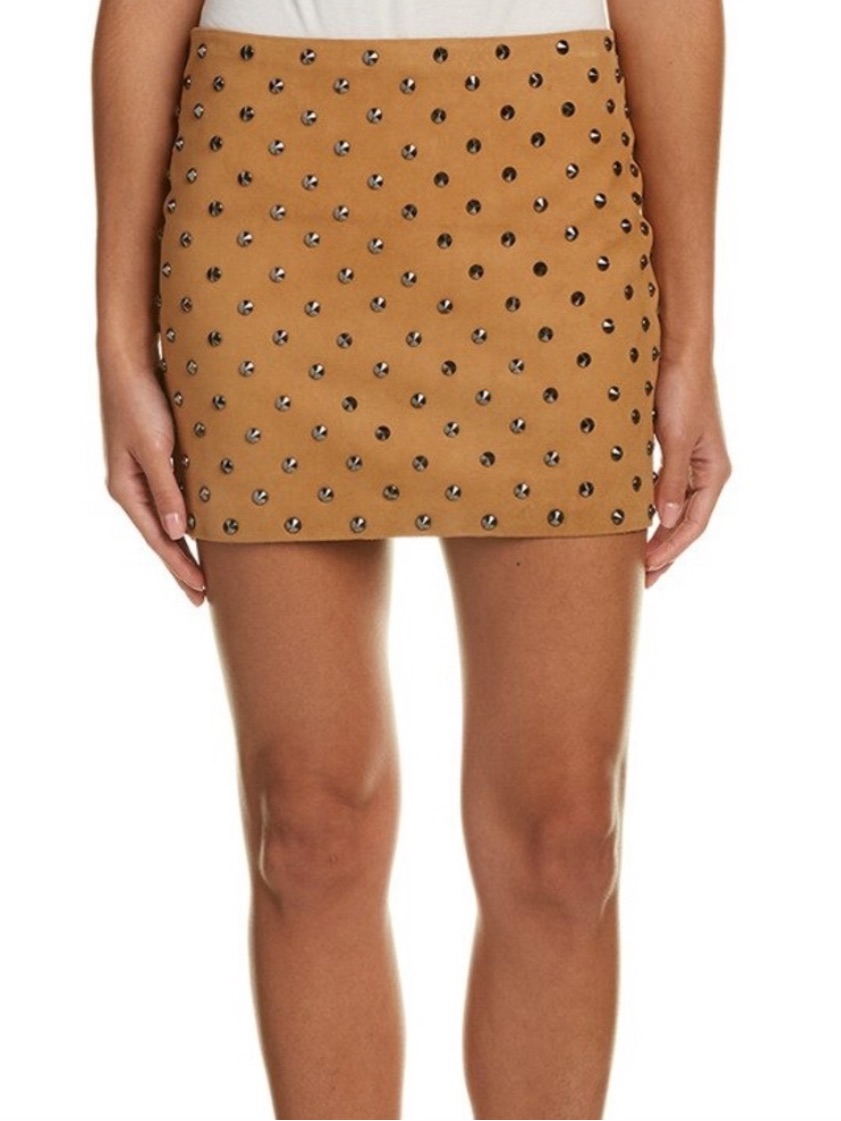 Alice + Olivia Tan Studded Mini Skirt